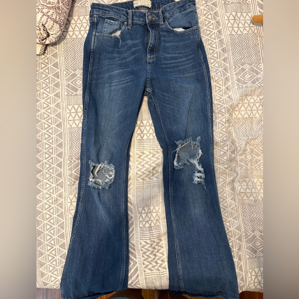 Women's Distressed Dark Blue Flare Jeans